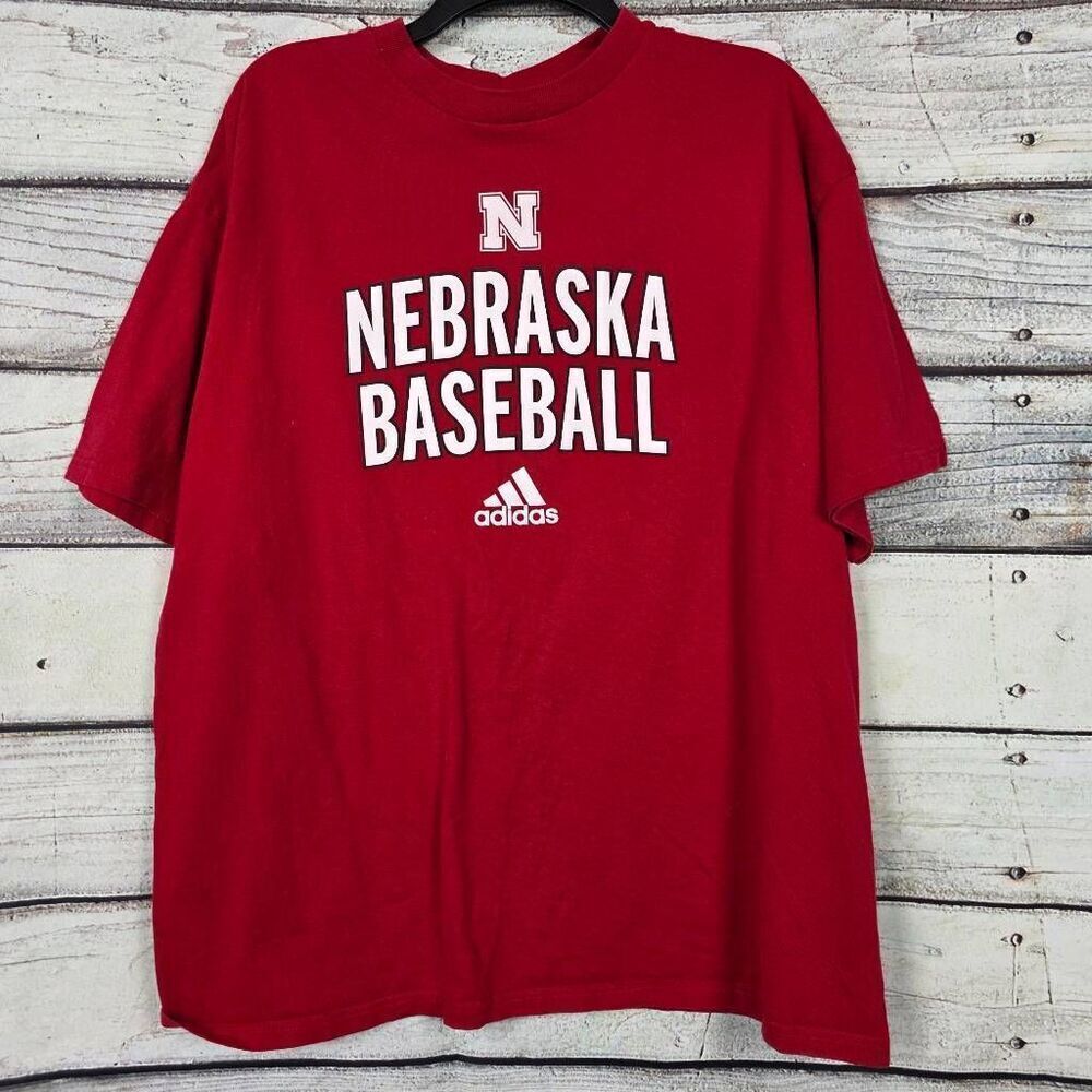 Adidas Nebraska Baseball T-Shirt Red Cotton Large